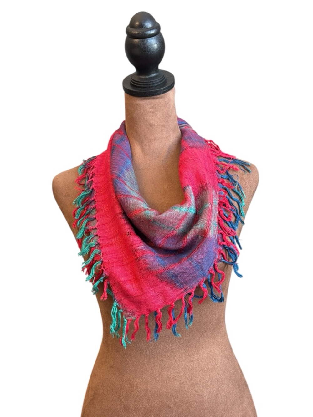 Plaid Rainbow Fringe Scarf Square Multicolor Vintage Woven Accessory Dimensions